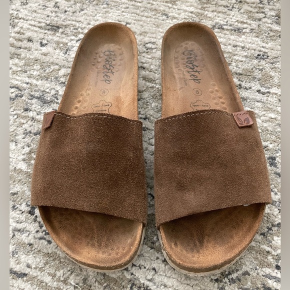 BioStep Suede Slip On Sandals Brown Cork Made Spain - Picture 7 of 7